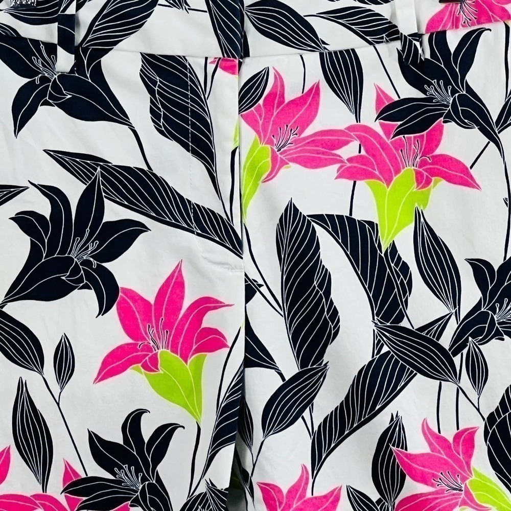Lands End Crop Chino Pants Floral Lily Print Stretch Black White Size 10P - Picture 6 of 12